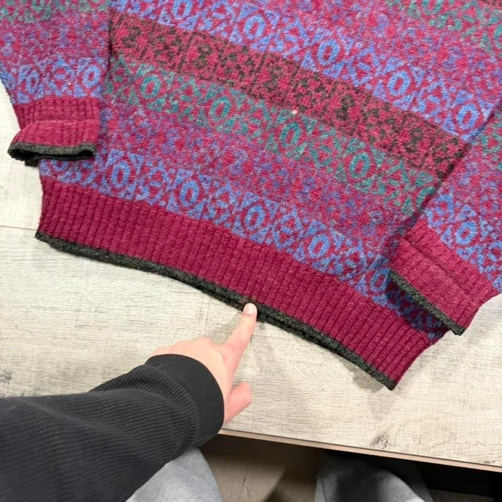 Vintage 90s autumn striped‎ cool design, pullover sweater size large
